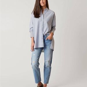 Free People “Lakehouse” Blue Oversized Button Down Shirt